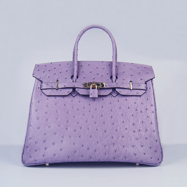 High Quality Fake Hermes Birkin 35CM Ostrich Veins Handbag Purple 6089